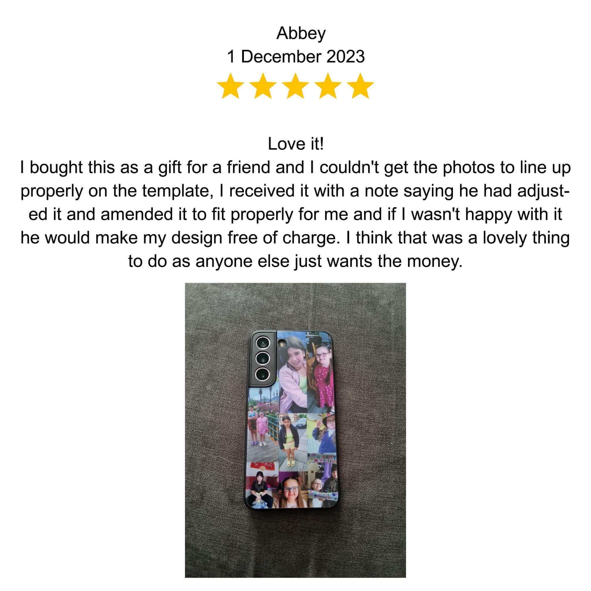 A heartfelt handwritten letter with a photo collage attached on a dark surface.