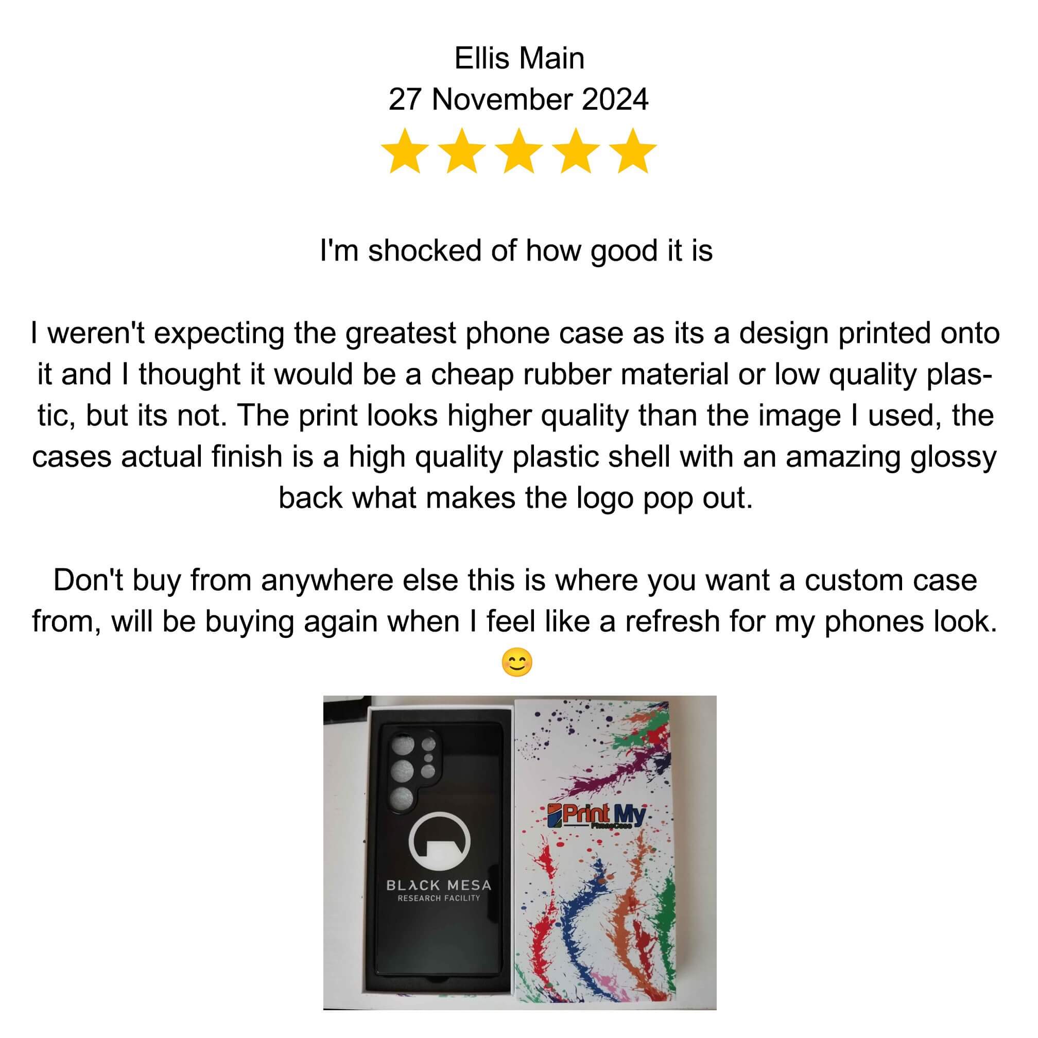 Positive review praising the quality of printed photos and paper.