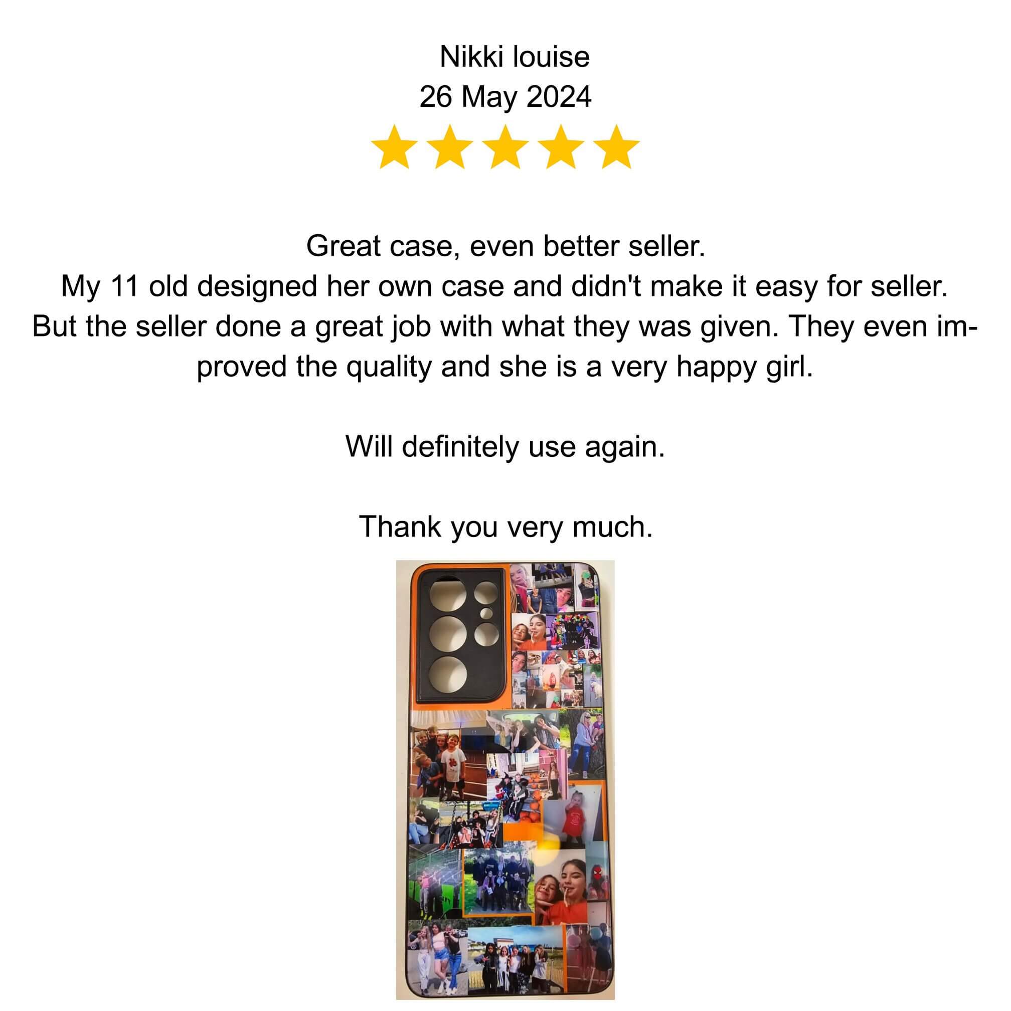 A heartfelt thank you card with a collage of photos, expressing gratitude and memories.