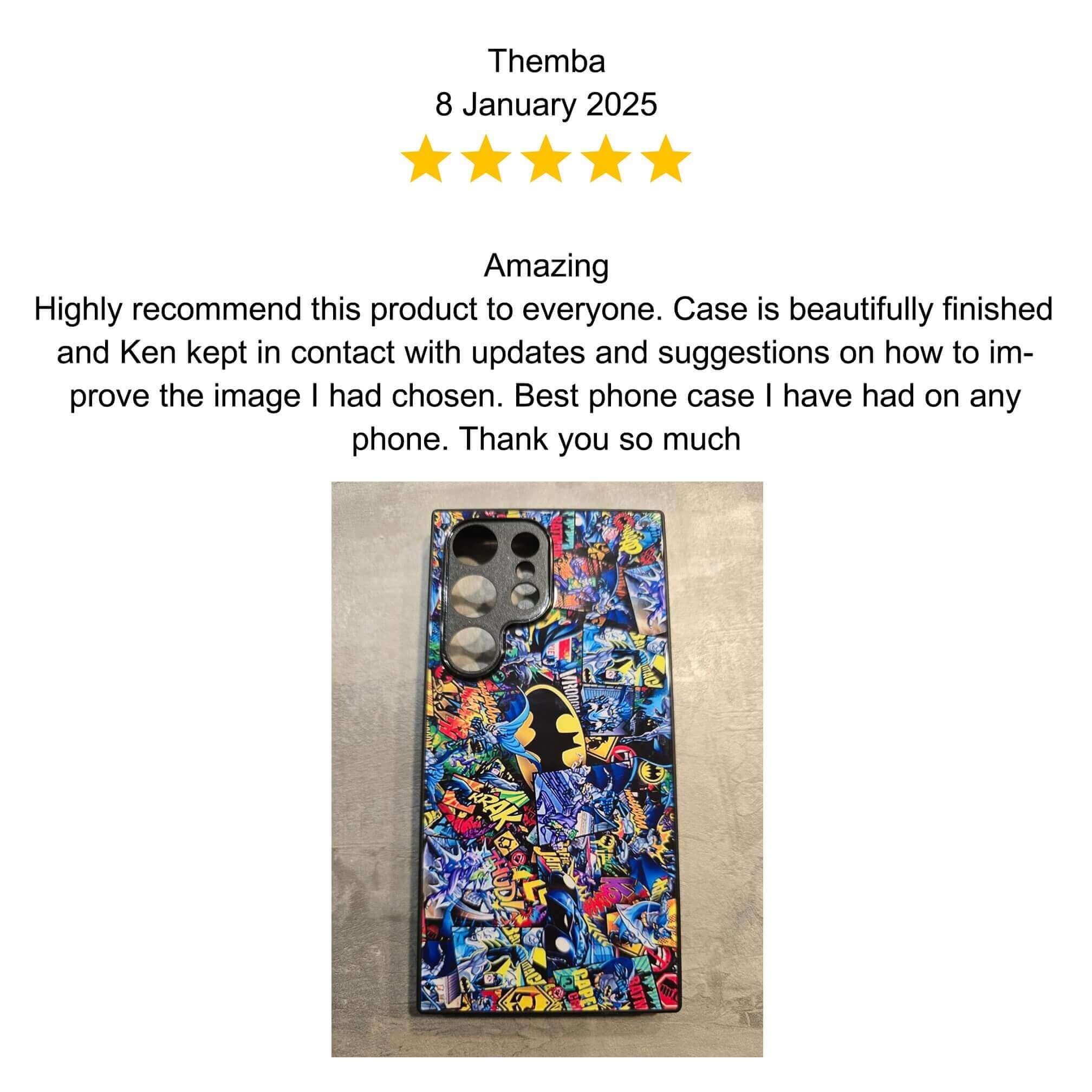 A vibrant phone case featuring colorful Marvel superheroes.