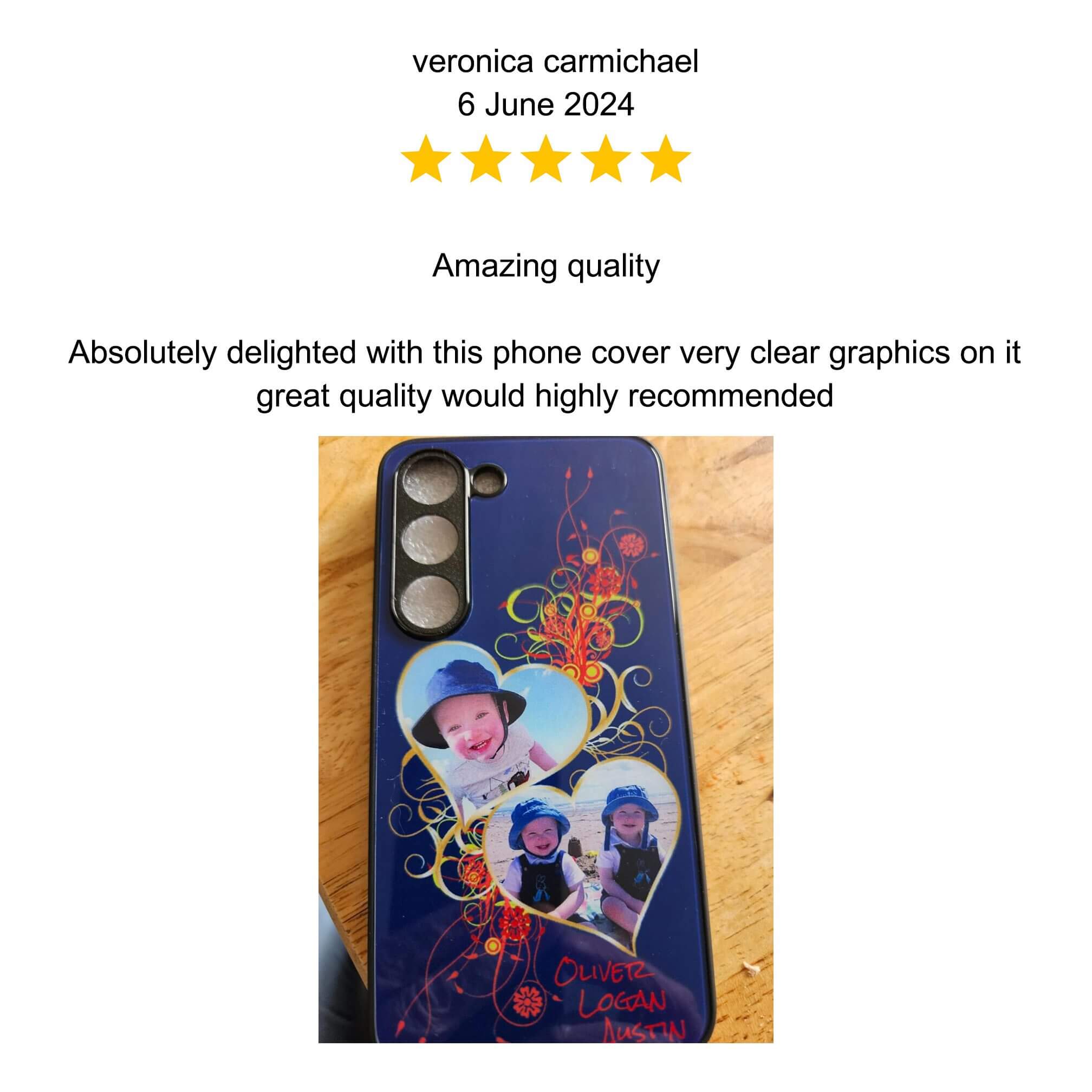 A vibrant phone case with colorful graphics and character designs.