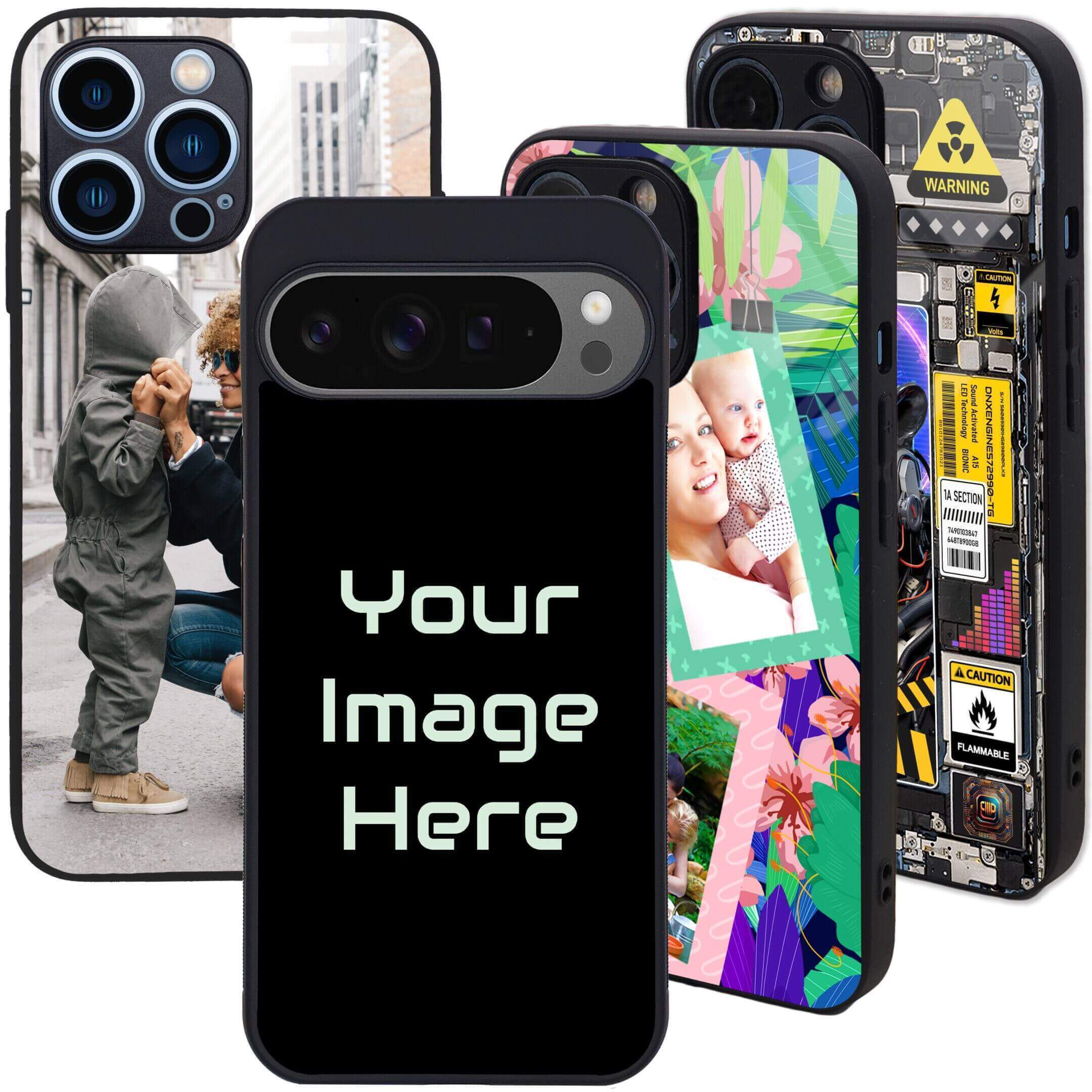 Customizable phone cases with diverse designs.