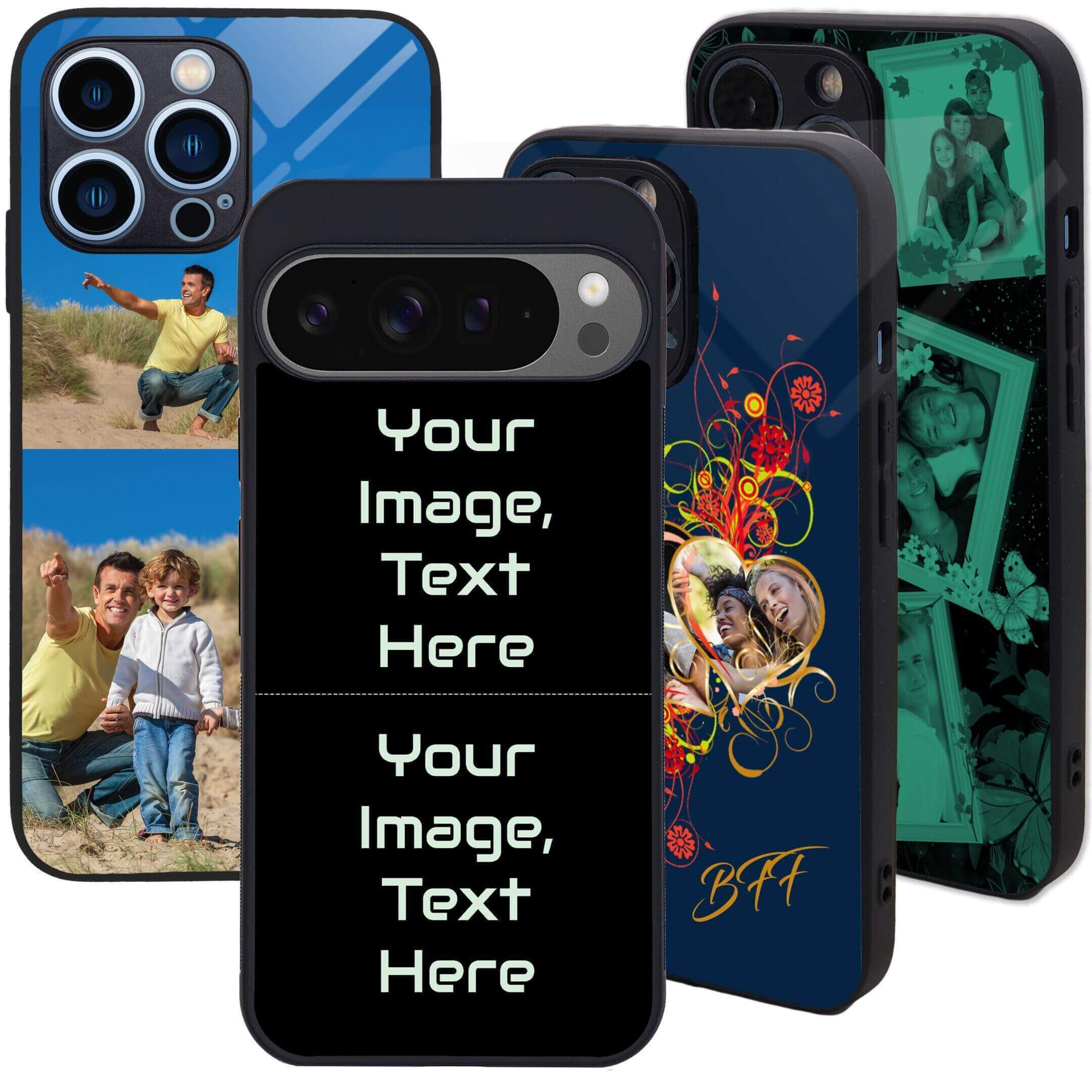 Customizable phone cases with photo designs.