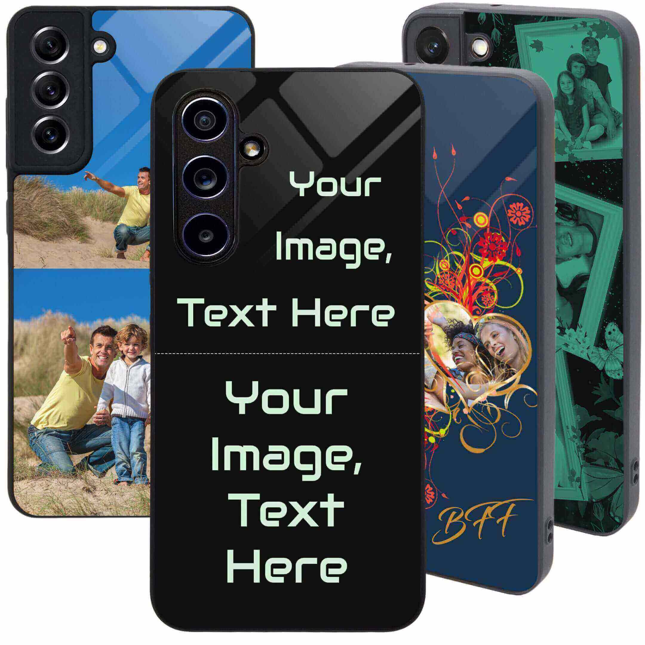 Customizable phone cases with personalized images.